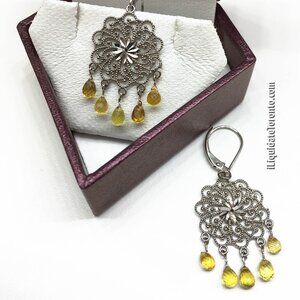 ✨ BRAND NEW NEVER WORN 14K White Gold Natural Yellow Sapphire Briolette Earrings